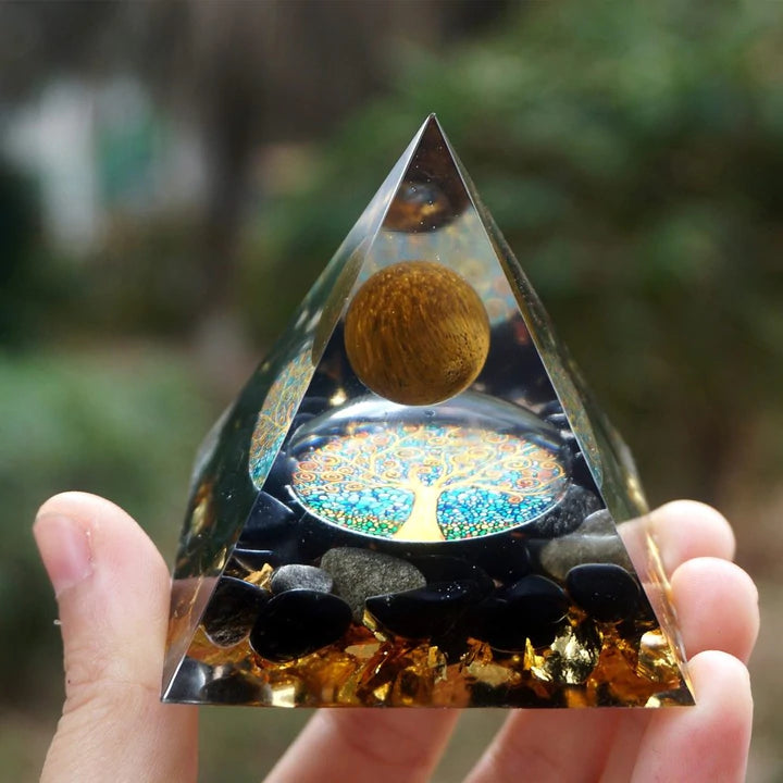 ORGONITE TIGER'S EYE OBSIDIAN PYRAMID