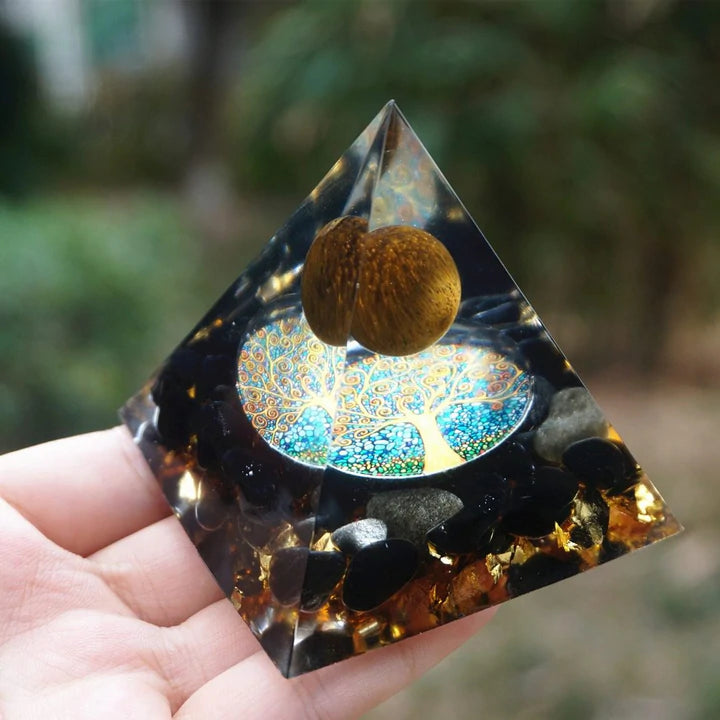 ORGONITE TIGER'S EYE OBSIDIAN PYRAMID