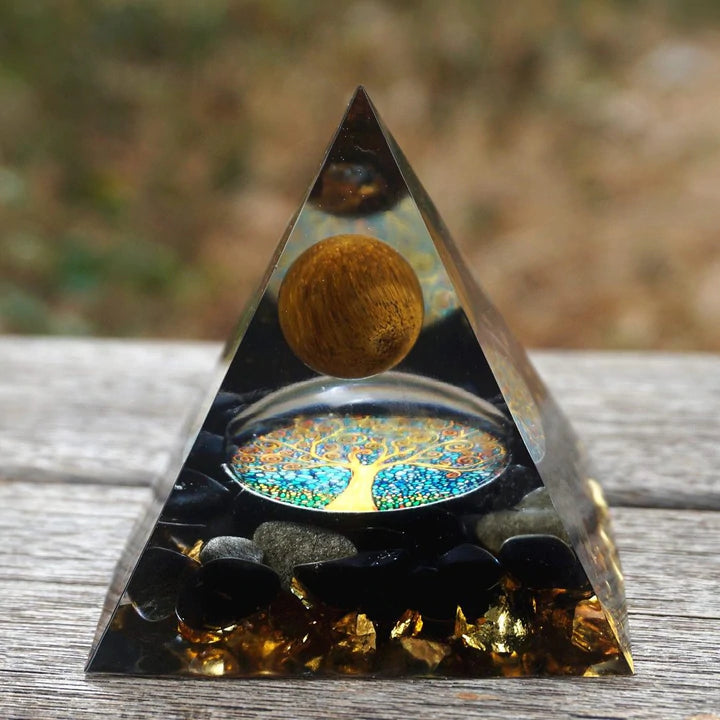 ORGONITE TIGER'S EYE OBSIDIAN PYRAMID