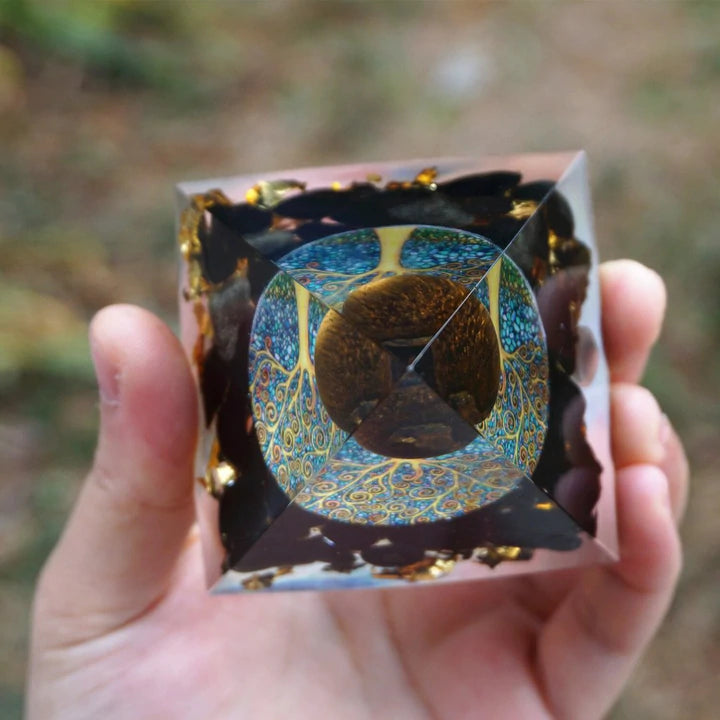 ORGONITE TIGER'S EYE OBSIDIAN PYRAMID